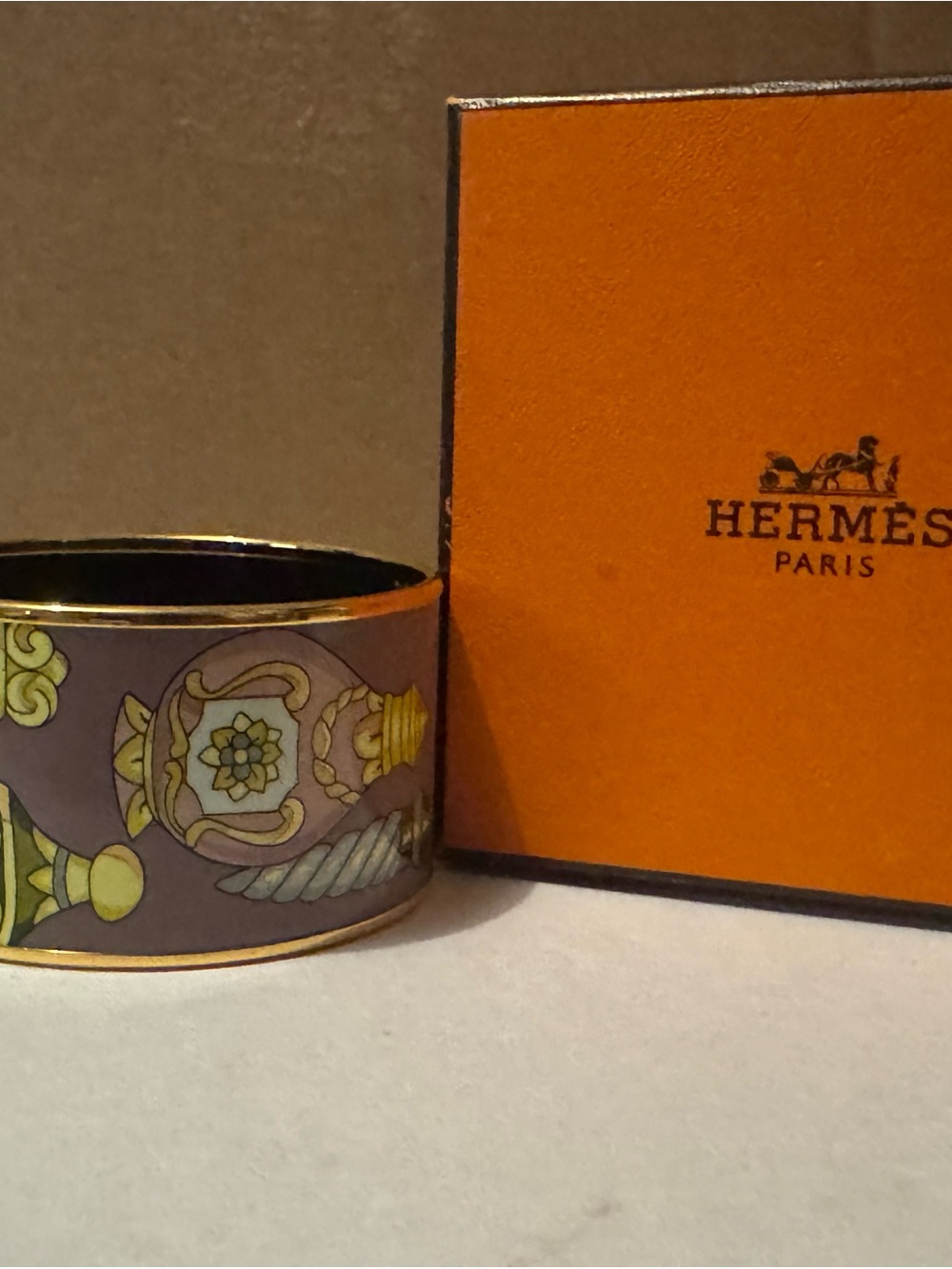 Hermes Purple Enamel Cuff Bracelet with Gold Trim